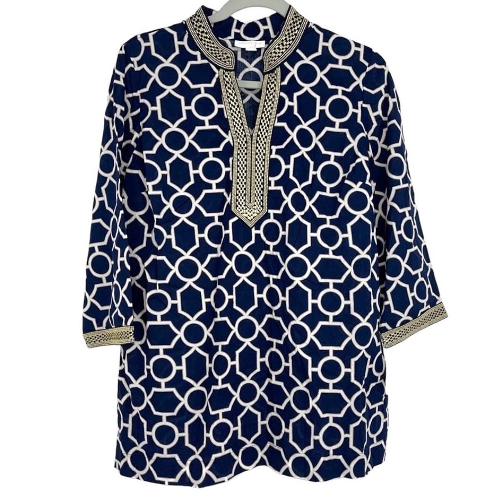 CHARTER CLUB BLUE GOLD LIGHTWEIGHT 3/4 SLEEVE TOP SMALL